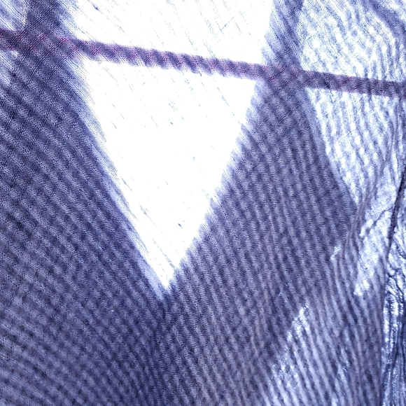 Medium Flax Sheer Linen Blouse Buttoned Deep V Neck Gray Gauzy - Picture 9 of 10